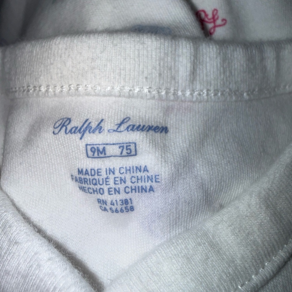 Pristine Ralph Lauren Polo Baby Girls Bear Bunnies Shortall Romper Size: 9M - Picture 4 of 7